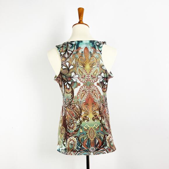 Vintage 90s yk2 One World green boho patterned printed tank top Size Medium - Picture 2 of 7